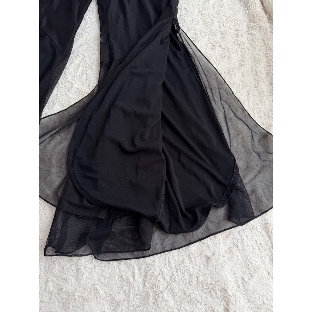 Cache Vintage Y2K 90s Black Mesh Flare Pants High Waisted Bell Bottom Trousers 4 - Picture 9 of 15